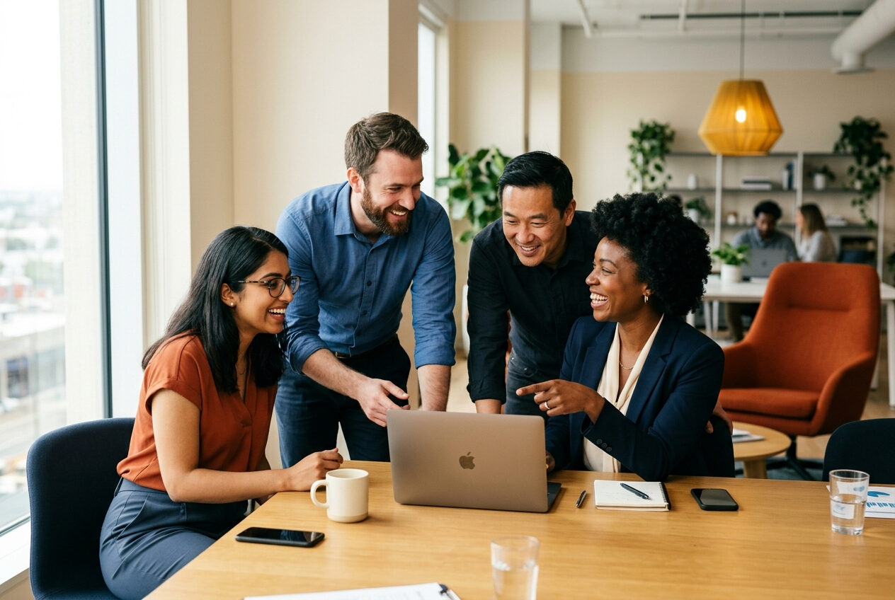 The Datawait team collaborating in a modern office