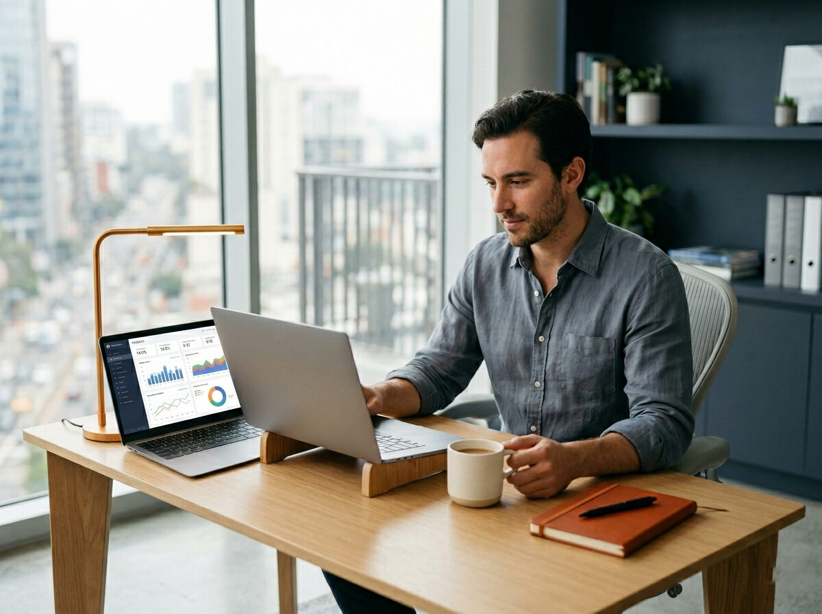 A Datawait customer reviewing their analytics dashboard